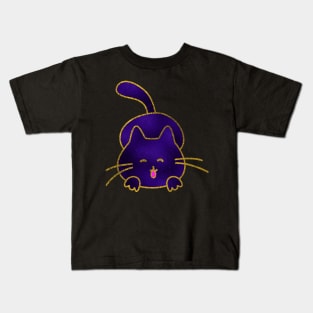 Cute Happy Purple Stained Glass Cat Kids T-Shirt